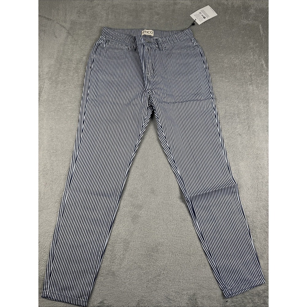 NWT‎ Etica Women's Striped Mid Rise Front Zip Skinny Jean Navy/White Size 3